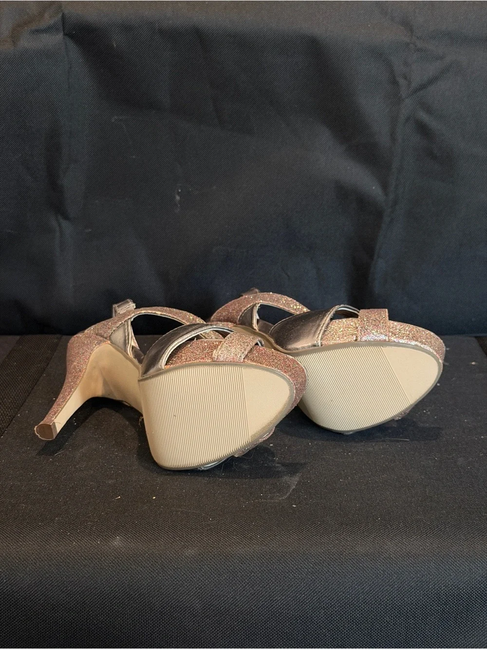 Glitter Bronze Slingback Platform Heels